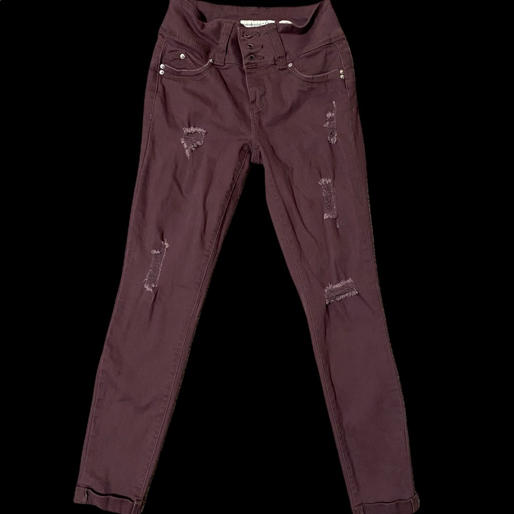 Mid Rise Maroon Jeans for Juniors.